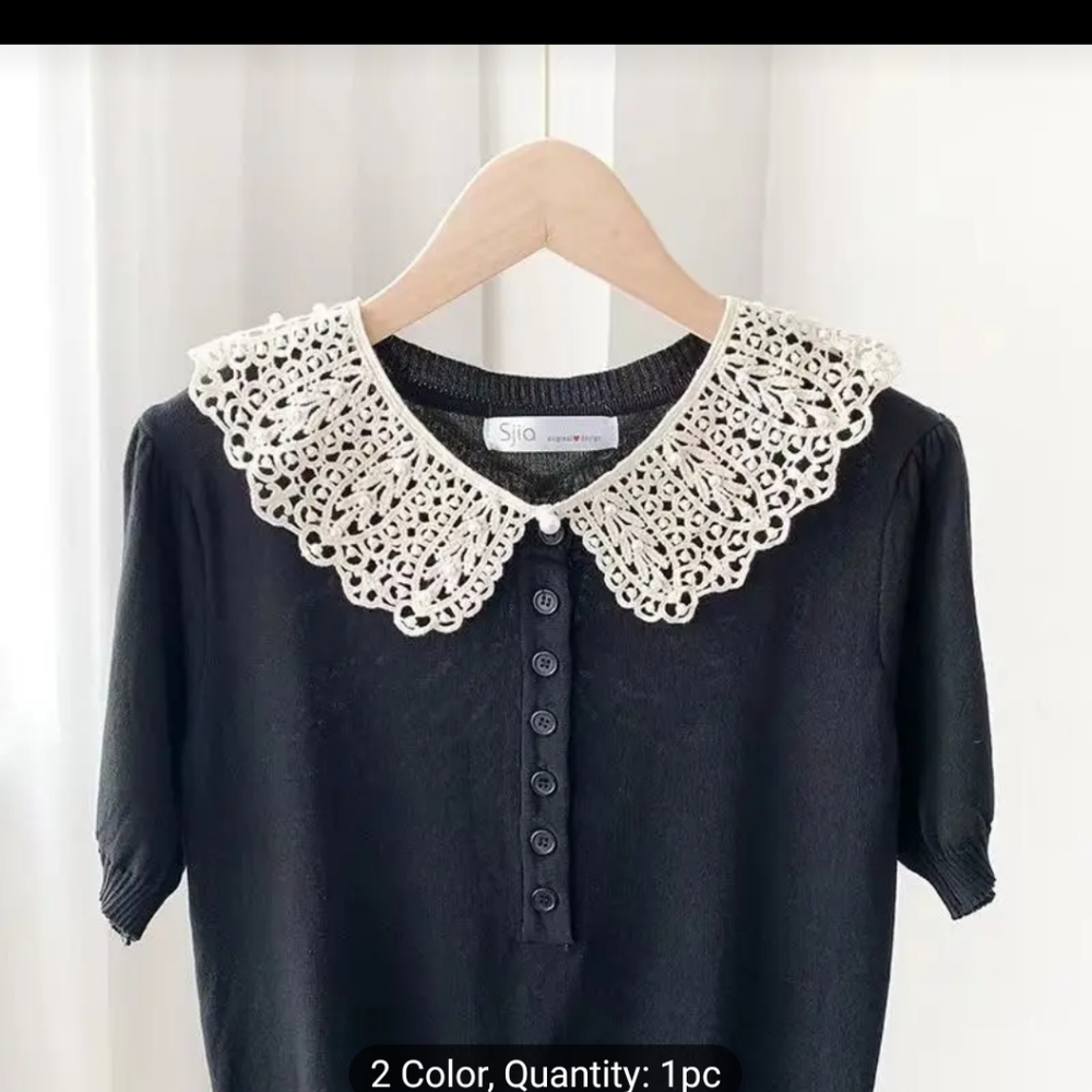 NWT Boho Elegant Lace Collar Pearl Details in White Dainty Retro - Picture 2 of 16